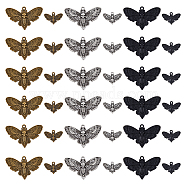 36Pcs 6 Style Alloy Pendants, Moth with Skull, Mixed Color, 13.5~27x20~43x2~3mm, Hole: 1.4~2.3mm, 6pcs/style(FIND-FH0007-81)