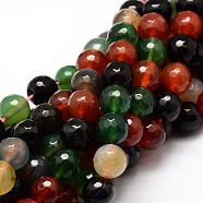 Dyed Natural Agate Faceted Round Beads Strands, Colorful, 12mm, Hole: 1mm, about 32pcs/strand, 14.9 inch(G-E320B-12mm-05)