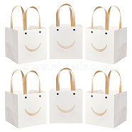 Funny Craft Paper Handbags, Gift Bags with Smiling Shape Clear Windows, Rectangle, White, Unfold: 26x15x15cm(CARB-WH0018-02B)