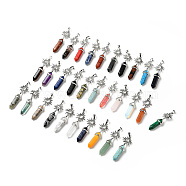 Natural & Synthetic Gemstone Double Terminated Pointed Big Pendants, with Platinum Tone Brass Findings, Cadmium Free & Lead Free, Sun with Bullet, Faceted, Mixed Dyed and Undyed, 63~67mm(G-J393-BP)