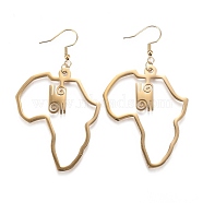 201 Stainless Steel Dangle Earrings, Africa Map, Adinkra Gye Nyame, Real 18K Gold Plated, 71mm, Pin: 0.8mm(EJEW-O101-04G)