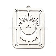 201 Stainless Steel Pendants, Rectangle with Star and Moon, Stainless Steel Color, 31.5x22.5x1mm, Hole: 1.6mm(STAS-E175-15P)