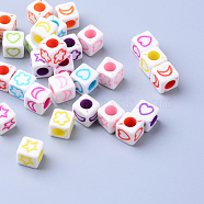 Craft Acrylic Beads, Cube, Mixed Color, 5.5~6x5.5~6x5.5~6mm, Hole: 3mm(X-SACR-S201-13)