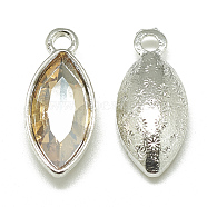 Alloy Glass Pendants, Faceted, Horse Eye, Platinum, Pale Goldenrod, 20x9x5mm, Hole: 1.5mm(PALLOY-T041-7x15mm-06)