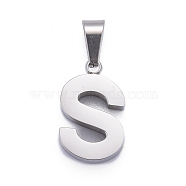 304 Stainless Steel Letter Pendants, Manual Polishing, Alphabet, Stainless Steel Color, Letter.S, 18.5x11x3.5mm, Hole: 6.5x3.5mm(STAS-H127-S-P)