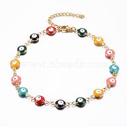 304 Stainless Steel Link Bracelets, Evil Eye, Real 18k Gold Plated, Colorful, 9-5/8 inch(24.5cm)(BJEW-H511-01)