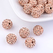 Grade A Rhinestone Pave Disco Ball Beads, for Unisex Jewelry Making, Round, Light Peach, PP13(1.9~2mm), 16mm, Hole: 1.5mm(RB-Q105-8)
