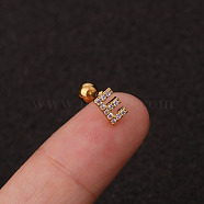 316L Surgical Stainless Steel Micro Pave Clear Cubic Zirconia Cartilage Earrings, Golden, Letter E, 6mm, Pin: 1.2mm(WG3A850-10)