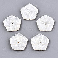 Natural White Shell Mother of Pearl Shell Beads, Carved, Flower, Creamy White, 22x22x3mm, Hole: 1.2mm(SSHEL-N032-17)