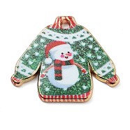 Rack Plating Alloy Enamel Pendants, Golden, Christmas Sweater, Green, 20.5x23.5x1.5mm, Hole: 1.6mm(FIND-Z052-01G-03)