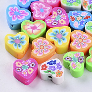 Handmade Polymer Clay Beads, Heart, Mixed Color, 9~11x10~11x4~5mm, Hole: 2mm(CLAY-S093-19)