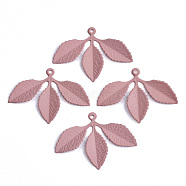 Spray Painted Eco-Friendly Iron Pendants, Leaf, Pale Violet Red, 23x32x1mm, Hole: 1mm(X-IFIN-T009-21D)