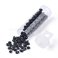 2-Hole Seed Beads, Czech Glass Beads, Opaque Baking Paint Style, Midnight Blue, 5x3.5~3.8x2.5~2.8mm, Hole: 0.9mm, about 10g/bottle(SEED-R048-33050)