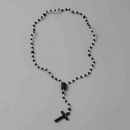 PVC Rosary Bead Necklaces, Cross Pendant Necklace for Women, Black, 17.52 inch(44.5cm)(NJEW-WH0016-15F)