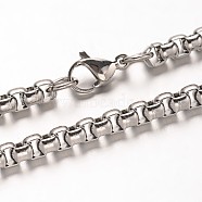 304 Stainless Steel Box Chains Necklaces, with Lobster Claw Clasps, Stainless Steel Color, 23.6 inch(59.9cm)(NJEW-O066-23)