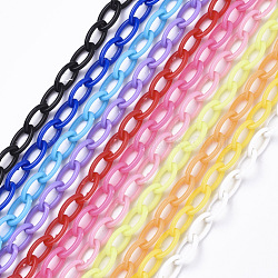 Opaque Acrylic Cable Chains, Horse Eye, Mixed Color, 13x8x2mm, 18.5 inch~19.29 inch(47~49cm)/strand(X-SACR-N010-001)