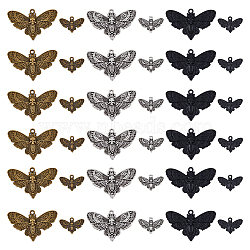 36Pcs 6 Style Alloy Pendants, Moth with Skull, Mixed Color, 13.5~27x20~43x2~3mm, Hole: 1.4~2.3mm, 6pcs/style(FIND-FH0007-81)