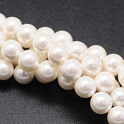 Shell Pearl Beads Strands, Round, White, 14mm, Hole: 1mm, about 28pcs/strand, 16 inch(X-BSHE-E008-14mm-12)