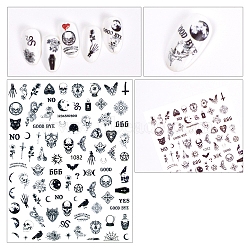 Halloween Paper Nail Art Stickers, Self-Adhesive Nail Design Art, for Nail Toenails Tips Decorations, Skull, 13x8cm(PW-WGEAAB4-08)