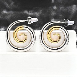 304 Stainless Steel Two-tone Stud Earrings for Women, Real 18K Gold Plated, Spiral, 28x4.5mm(EJEW-R023-01GP-08)