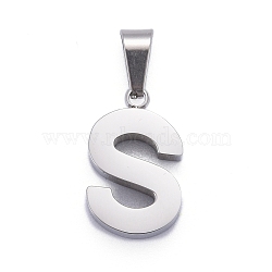 Non-Tarnish 304 Stainless Steel Letter Pendants, Manual Polishing, Alphabet, Stainless Steel Color, Letter.S, 18.5x11x3.5mm, Hole: 6.5x3.5mm(STAS-H127-S-P)