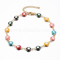 304 Stainless Steel Link Bracelets, Evil Eye, Real 18k Gold Plated, Colorful, 9-5/8 inch(24.5cm)(BJEW-H511-01)
