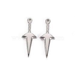 Non-Tarnish 304 Stainless Steel Pendants, Dagger, Stainless Steel Color, 20x7.5x2mm, Hole: 1mm(STAS-S116-160P)