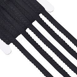 Chinlon Wavy Edge Elastic Band, Flat, Garment Accessories, Black, 10x1mm(EC-GF0001-41A)
