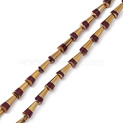 Electroplate Glass Beads Strands, Half Golden Plated, Faceted Cone, Coconut Brown, 7.5~8x4~4.5mm, Hole: 0.8mm, about 34~35pcs/strand, 11.42~11.81 inch(29~30cm)(EGLA-L035-HR06)