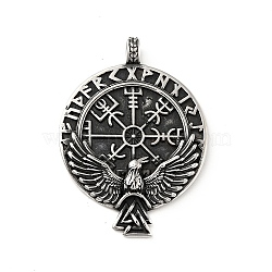 304 Stainless Steel Viking Pendants, Raven Odin Rune, Antique Silver, 56.5x41x7mm, Hole: 5.5x5mm(X-STAS-P309-28AS)