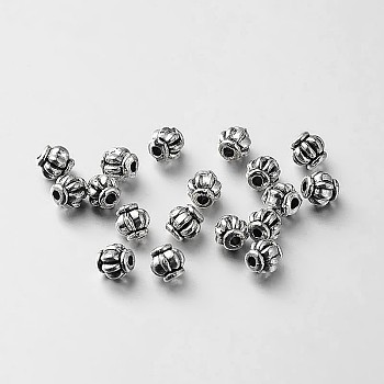 Tibetan Style Alloy Lantern Spacer Beads, Antique Silver, 4x4mm, Hole: 1mm