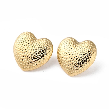 304 Stainless Steel Stud Earrings, Heart, Real 14K Gold Plated, 18x30mm
