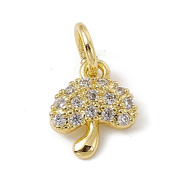 Brass Micro Pave Cubic Zirconia Charms, with Jump Rings, Mushroom Charms, Real 18K Gold Plated, 9x7.5x2mm, Hole: 3.4mm