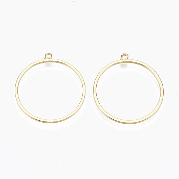 Brass Pendants, Nickel Free, Ring, Real 18K Gold Plated, 28x25x1mm, Hole: 1.6mm