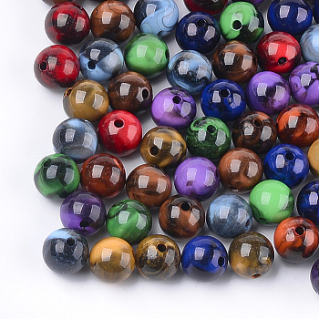 Acrylic Beads, Imitation Gemstone Style, Round, Mixed Color, 14x13.5mm, Hole: 2mm, about 330pcs/500g