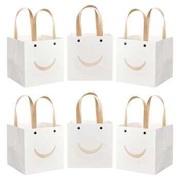Funny Craft Paper Handbags, Gift Bags with Smiling Shape Clear Windows, Rectangle, White, Unfold: 26x15x15cm