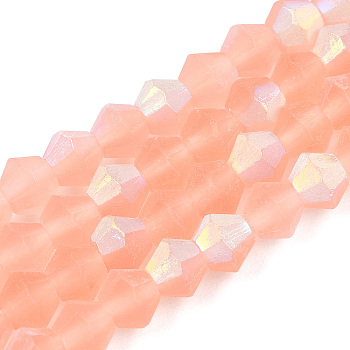 Imitate Austrian Crystal Bicone Frosted Glass Beads Strands, Grade AA, Faceted, Light Salmon, 2x2.5mm, Hole: 0.7mm, about 145~150pcs/strand, 41.5~42cm