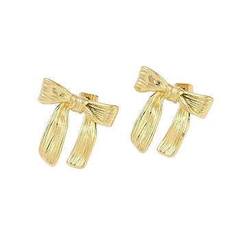 Ion Plating(IP) 304 Stainless Steel Bowknot Stud Earrings for Women, Polished, Golden, 22.5x23mm