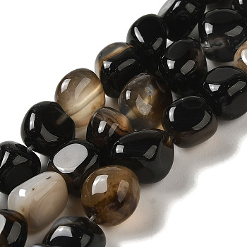 Natural Black Agate Beads Strands, Dyed & Heated, Nuggets, Tumbled Stone, 7~15x6~10x5.5~8mm, Hole: 1mm, about 47~49pcs/strand, 15.55~15.94''(39.5~40.5cm)