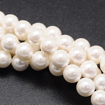 Shell Pearl Beads Strands, Round, White, 14mm, Hole: 1mm, about 28pcs/strand, 16 inch