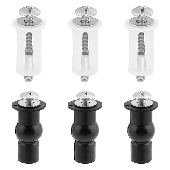 6 Sets 2 Style Universal Stainless Steel Toilet Seat Bolts Screws Set, Toilet Seat Hinge Bolts with Plastic Plug & Nut & Shim, White & Black, 24.7~37x18~21mm, 3 Sets/style