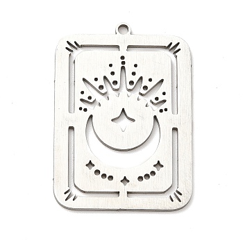 201 Stainless Steel Pendants, Rectangle with Star and Moon, Stainless Steel Color, 31.5x22.5x1mm, Hole: 1.6mm