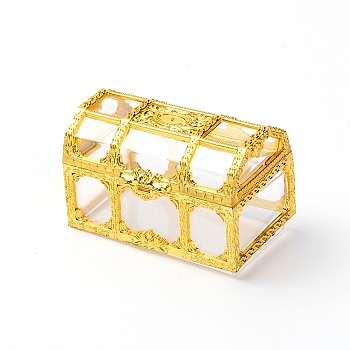 Plastic Flip Cover Box, Candy Jewelry Boxes, for Necklace, Earring, Rectang, Gold, 6.6x4.1x4cm