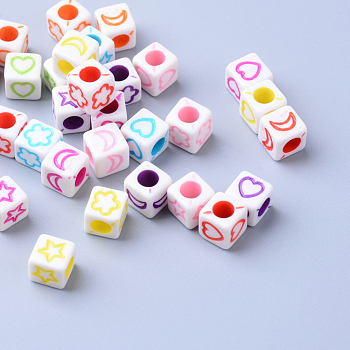 Craft Acrylic Beads, Cube, Mixed Color, 5.5~6x5.5~6x5.5~6mm, Hole: 3mm