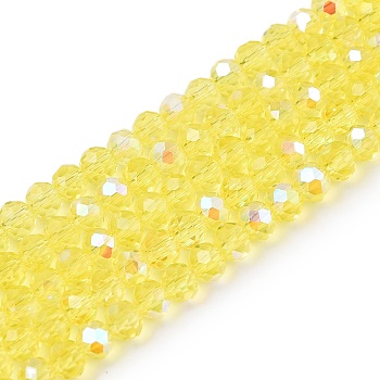 Electroplate Glass Beads Strands, Half Rainbow Plated, Faceted, Rondelle, Champagne Yellow, 4x3mm, Hole: 0.4mm, about 113~115pcs/strand, 41~41.5cm