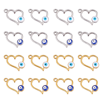 16Pcs 4 Style 304 Stainless Steel Enamel Pendants, Heart with Evil Eye, Mixed Color, 15x17x3mm, Hole: 1.6mm, 4pcs/style
