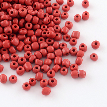 (Repacking Service Available) Glass Seed Beads, Opaque Colours Seed, Small Craft Beads for DIY Jewelry Making, Round, Crimson, 6/0, 4mm, about 12g/bag