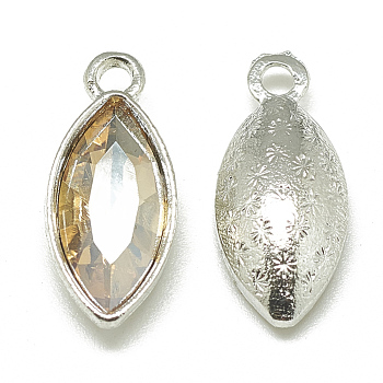 Alloy Glass Pendants, Faceted, Horse Eye, Platinum, Pale Goldenrod, 20x9x5mm, Hole: 1.5mm