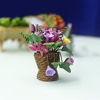 Miniature Flower Pot Culture Ornaments, Micro Landscape Garden Dollhouse Accessories, Simulation Prop Decorations, Violet, 35x50mm