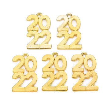 Rack Plating Alloy Pendants, Cadmium Free & Lead Free, Number 2022, Golden, 27.5x17x1.5mm, Hole: 1.6mm